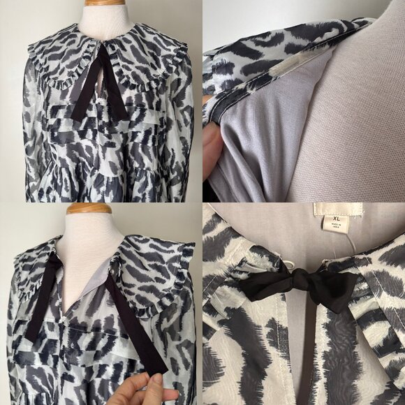 NWT Maeve Long-Sleeve Peter Pan Collared Sheer Mini Ruffled Dress - Picture 11 of 16